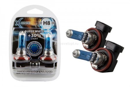 Автолампы H8 12V-35W SUPER WHITE (комплект 2 шт) Xenite
