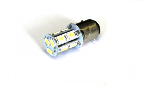Лампа светодиодная 12v (21/5w) BAY15d (2конт) 13 SMD диодов, белая (габариты, стоп-сигнал)