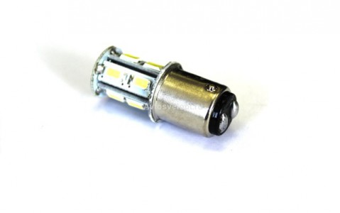 Лампа светодиодная 12v (21/5w) BAY15d (2конт) 13 SMD диодов, белая (габариты, стоп-сигнал)