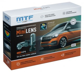 Светодиодные линзы MTF Light серия MiniLENS H4, 12V, 24/36W, 5500K, 4000lm, комплект.