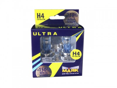 Автолампа H4 12V 60/55W (Р43t) White Vision +150% (2 шт.) 82420WV+150new Маяк УЛЬТРА Автолампа H4 12V 60/55W (Р43t) White Vision +150% (2 шт.) 82420WV+150new Маяк УЛЬТРА