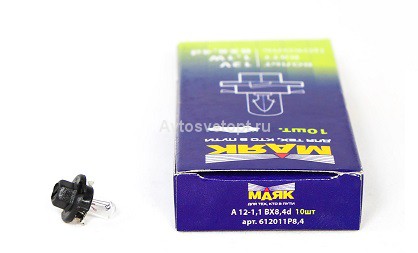 Автолампа 12V 1,2W (BX8,4d) с патроном 612011 P "Маяк" Автолампа 12V 1,2W (BX8,4d) с патроном 612011 P "Маяк"